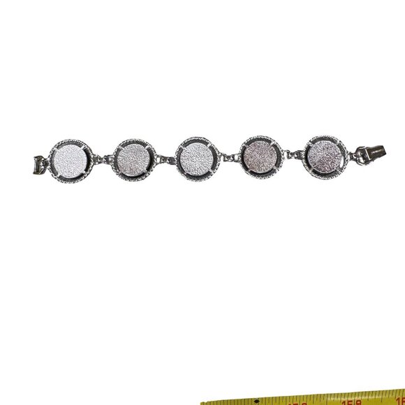 Vintage Sarah Coventry Silver Bracelet Iridescent Floral Etched Cabochons Rope - Picture 10 of 10